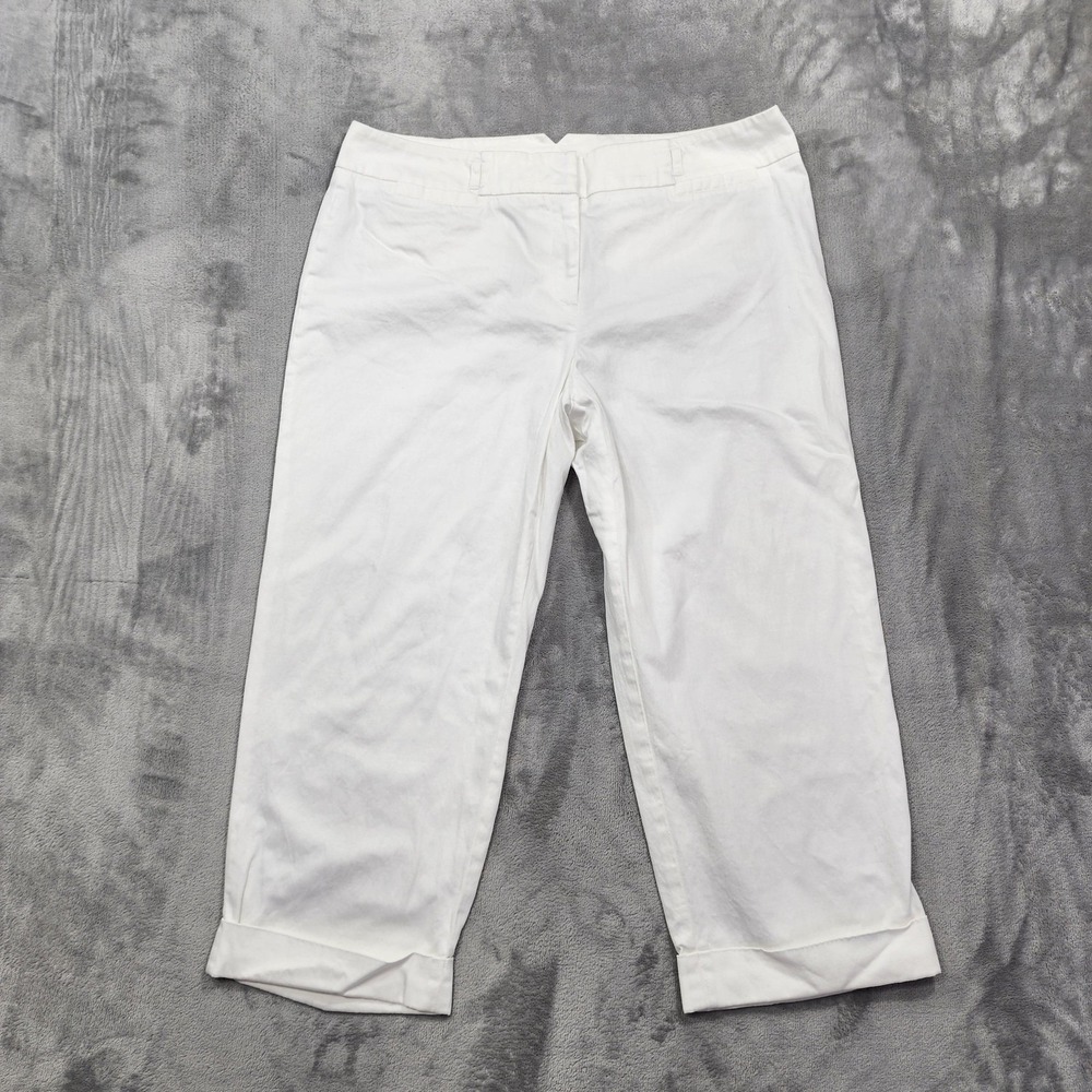 Vintage AGB Pants Womens 12 White Twill Capri Crop Cuffed Pockets Stretch Casual